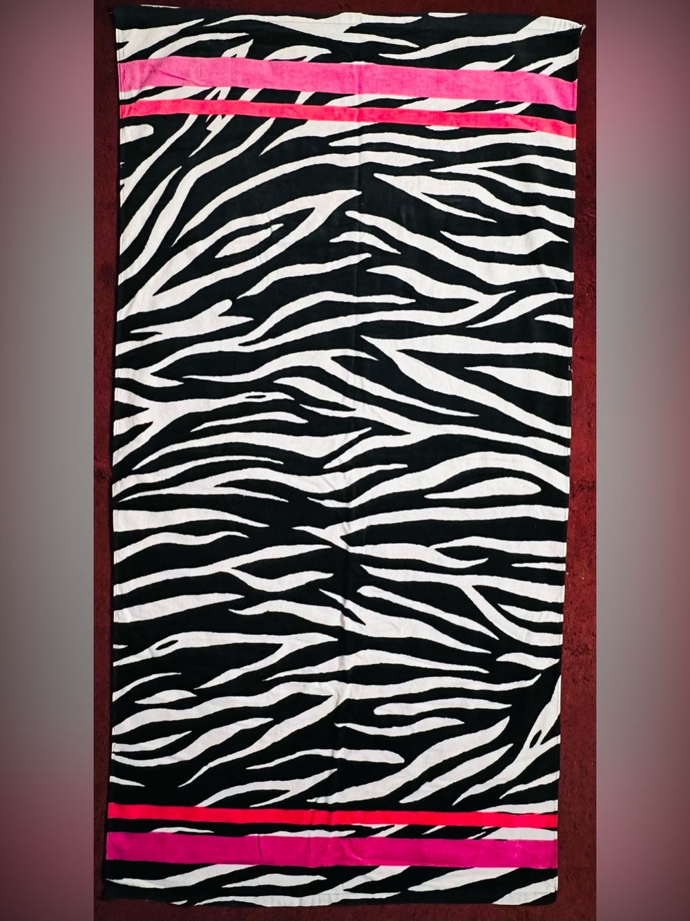 Zebra Stripe Beach Towel With Fuchsia Accent Stripes